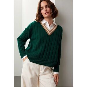 Madewell Forest Green Oversized V-Neck Varsity Sweater